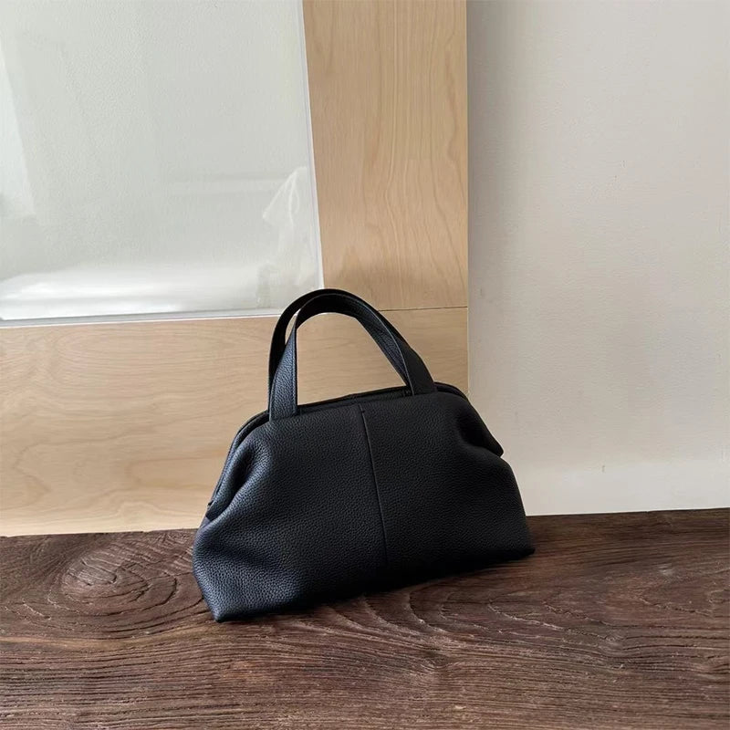 Top Layer Cowhide Large Capacity Genuine Leather Handbag Luxury Tote Bag Women 2025 New Brand Boston Pillow Bag