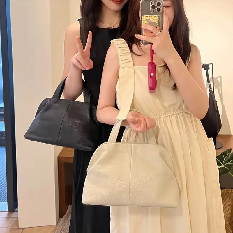 Top Layer Cowhide Large Capacity Genuine Leather Handbag Luxury Tote Bag Women 2025 New Brand Boston Pillow Bag