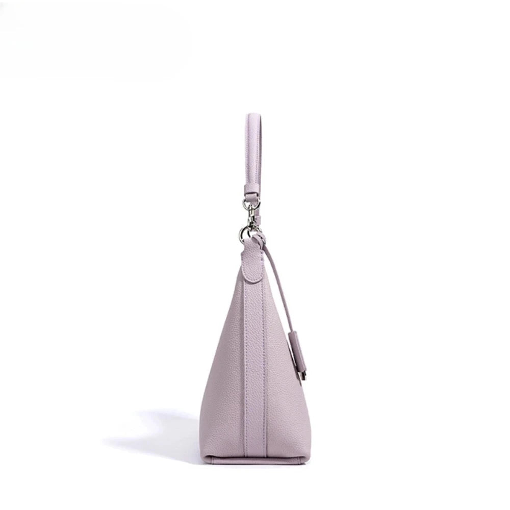 New 2026 Spring Light Blue Violet Color Simple Tote Genuine Cow Leather Women Handbag Fashion Commuting Ladies Shoulder Bag