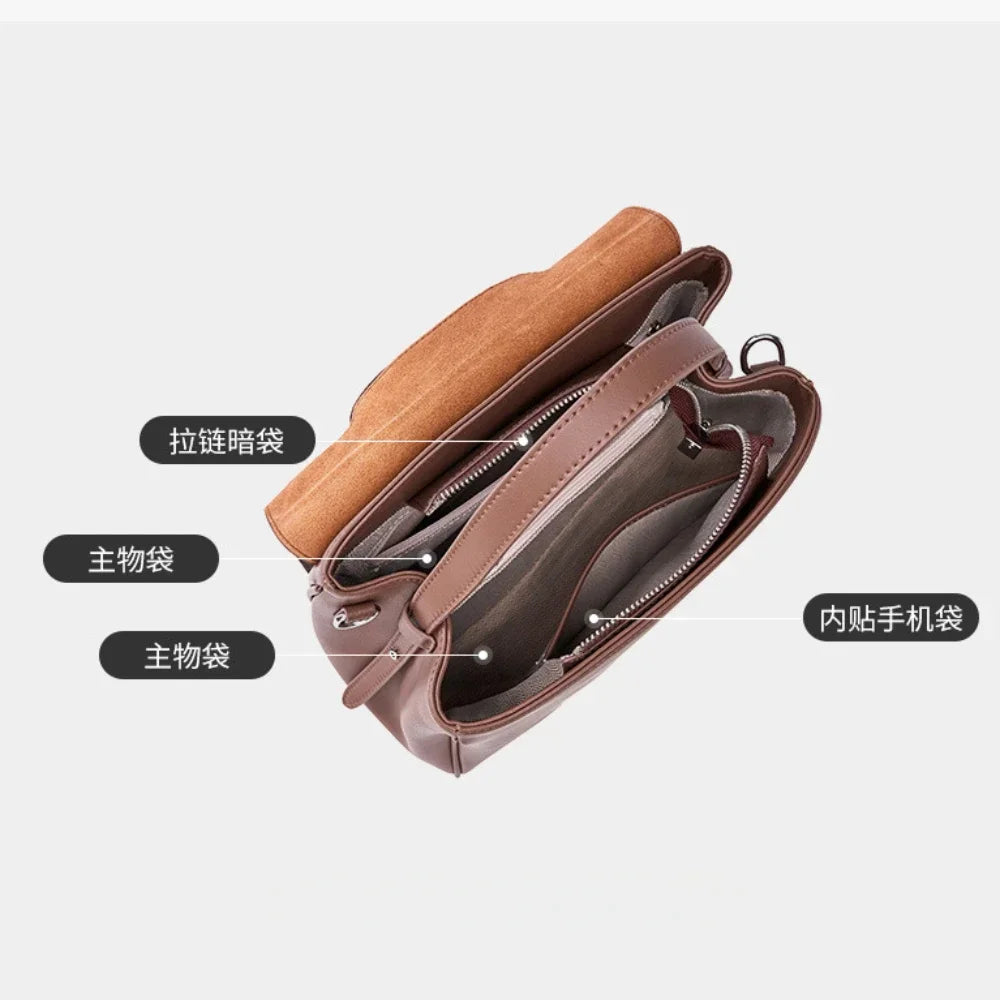 Fashion Large Camel Beige Solid Color Tote Second Layer Split Cow Leather Women's Handbag All-match Daily-use Shoulder Bag