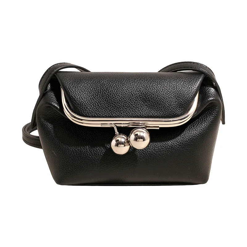 Luxury Vintage Kiss Lock Crossbody Bag, Lychee Texture Shoulder Handbag, Korean Elegant Simple Coin Purse Headphone Wallet