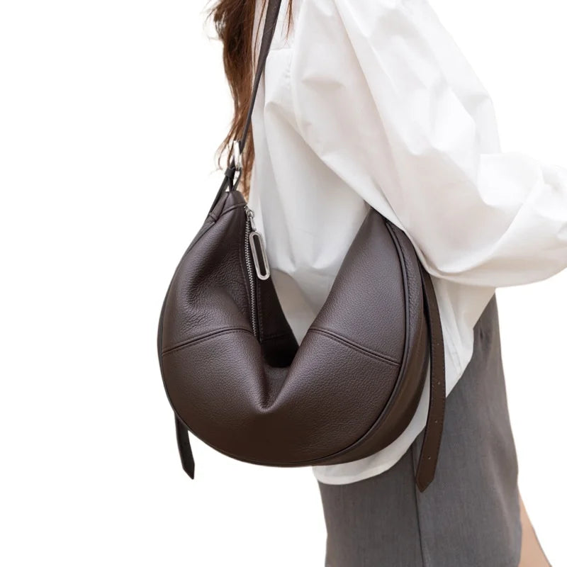 Athflow Casual Natural First Layer Cow Leather Women Hobo Shoulder Bag High Quality Beige Coffee Female Handbag Cowskin Big