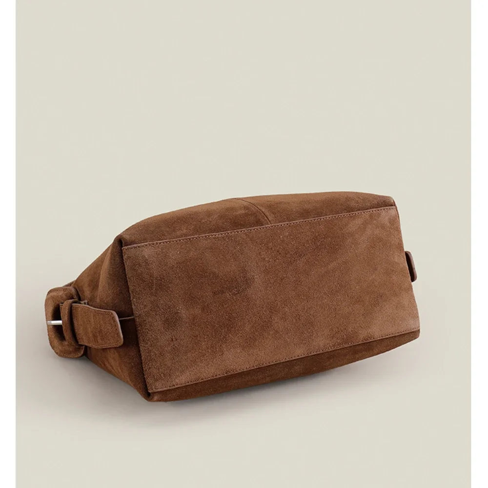 2026 Designer Winter Matte Maroon Color Top Handle Bucket Tote Large Suede Cow Leather Women Shoulder Bag Quality Nubuck Handbag