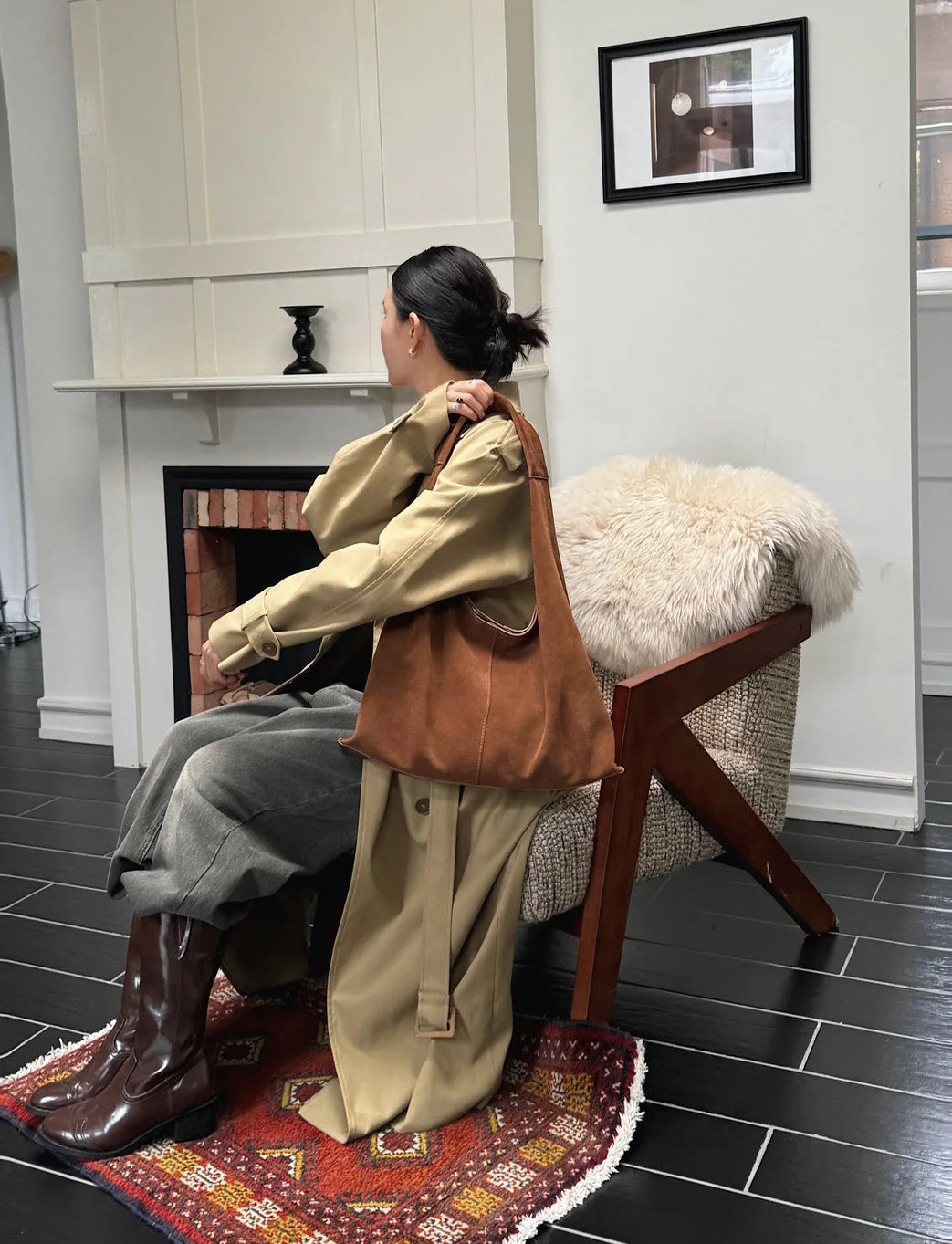 Classic Large Capacity Winter First-class Nubuck Leather Travel Armpit Tote Grey Luxury Suede Cow Leather Women Handbag Big