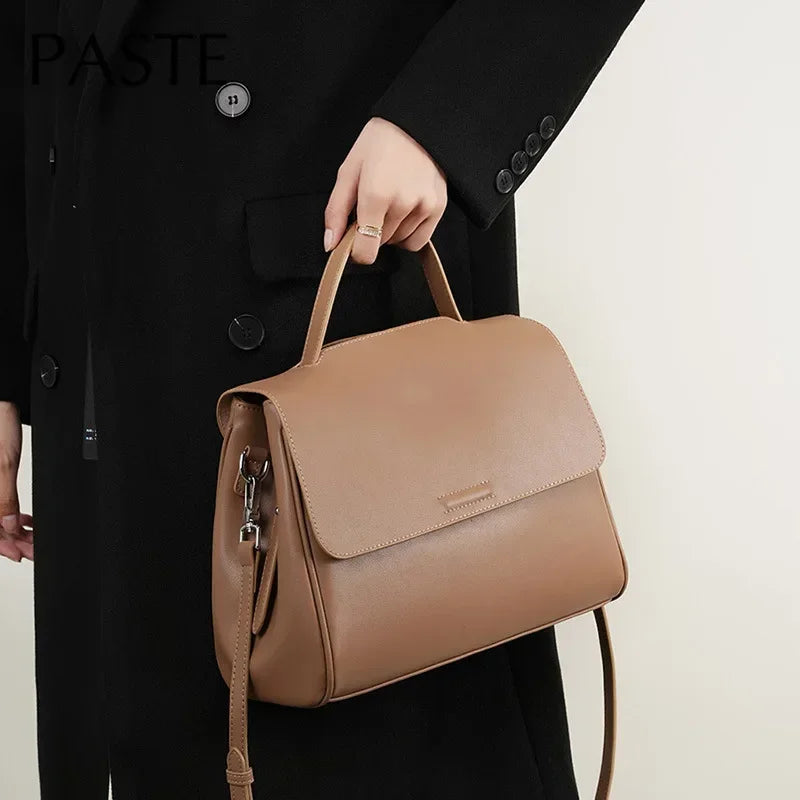 Fashion Large Camel Beige Solid Color Tote Second Layer Split Cow Leather Women's Handbag All-match Daily-use Shoulder Bag