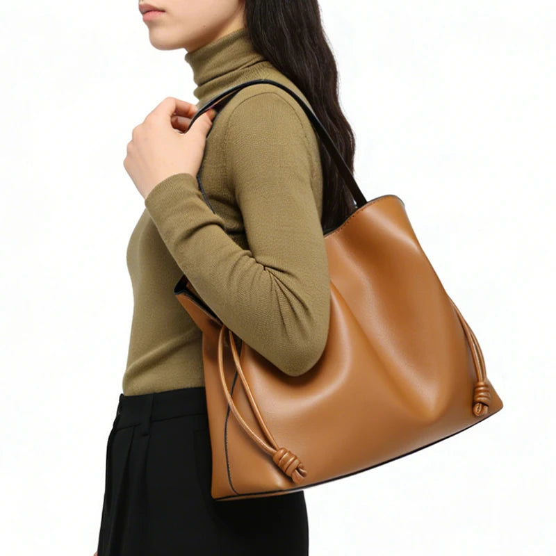 Designer Pleated Cloud Bucket Bag Women's Large Capacity Shoulder Crossbody Drawstring Tote Premium Pu Leather Stylish Handbag