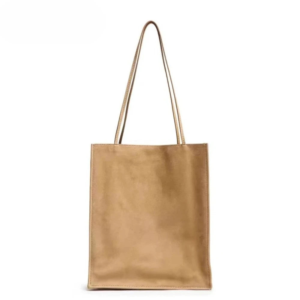Retro Simple Normcore Kakhi Red Color Shopping Tote High-end Thick Suede / Cow Leather Women Handbag Underarm Purse