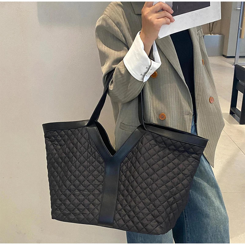Luxury Large-capacity Genuine Leather Tote Fashion Y Shape Crocodile Pattern Shoulder Bag Casual High-end Shopping Bag Storage