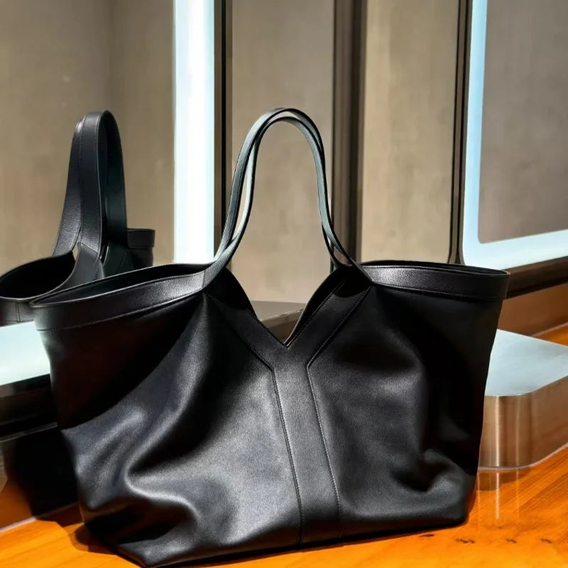 Luxury Large-capacity Genuine Leather Tote Fashion Y Shape Crocodile Pattern Shoulder Bag Casual High-end Shopping Bag Storage