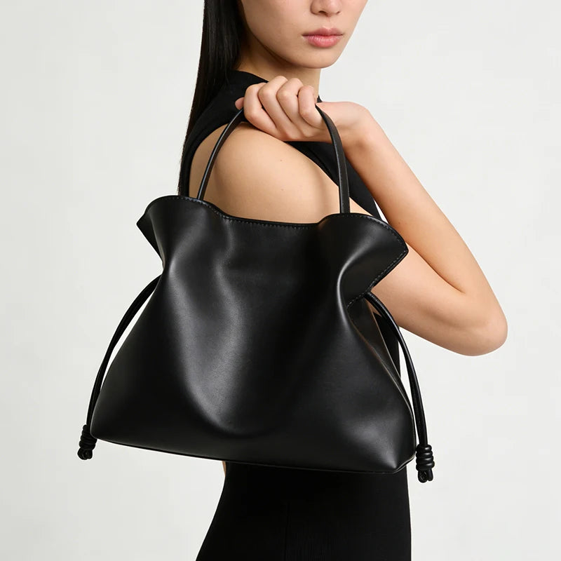 Designer Pleated Cloud Bucket Bag Women's Large Capacity Shoulder Crossbody Drawstring Tote Premium Pu Leather Stylish Handbag