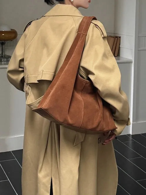 Classic Large Capacity Winter First-class Nubuck Leather Travel Armpit Tote Grey Luxury Suede Cow Leather Women Handbag Big