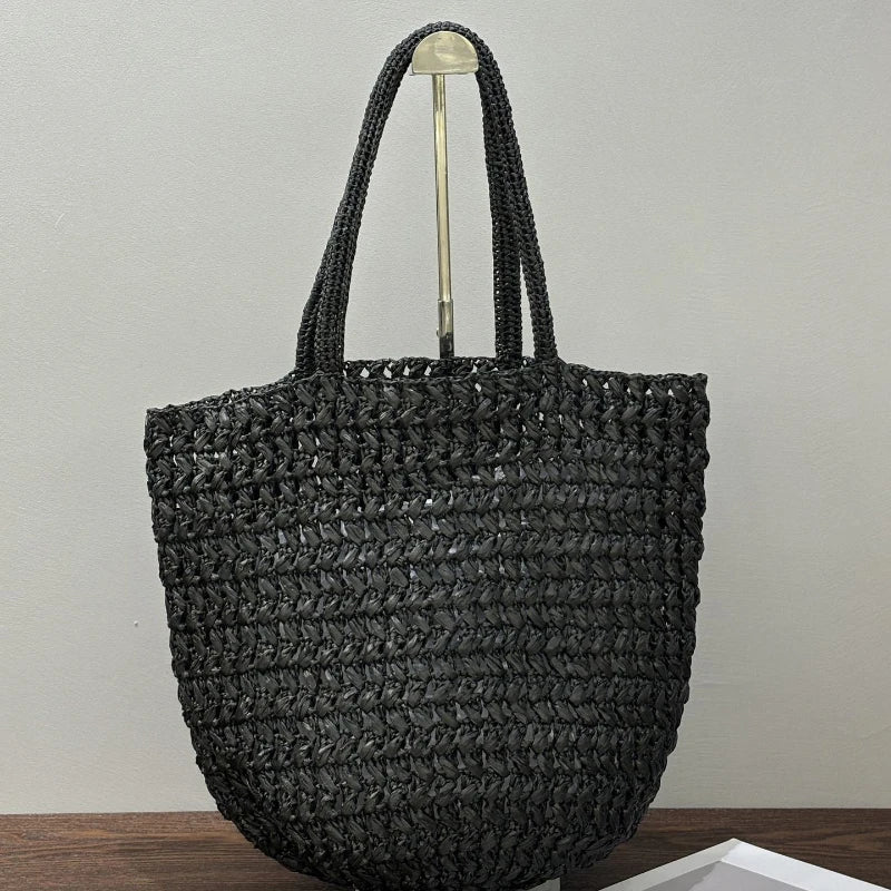 Brand Woven Straw Bucket Bag, High-quality Simple Casual Shoulder Handbag, Women's Commuter Beach Vacation Tote Purse