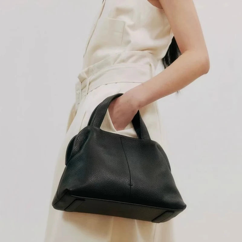 Top Layer Cowhide Large Capacity Genuine Leather Handbag Luxury Tote Bag Women 2025 New Brand Boston Pillow Bag