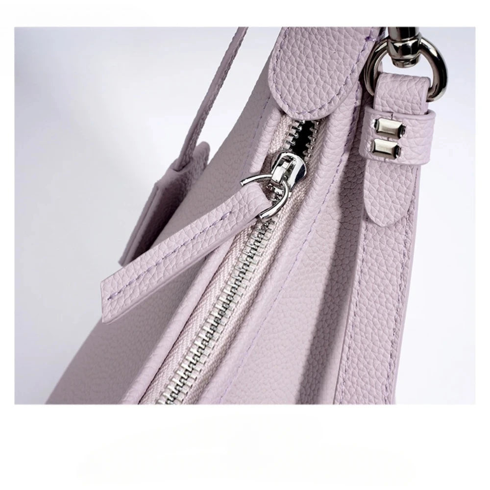 New 2026 Spring Light Blue Violet Color Simple Tote Genuine Cow Leather Women Handbag Fashion Commuting Ladies Shoulder Bag