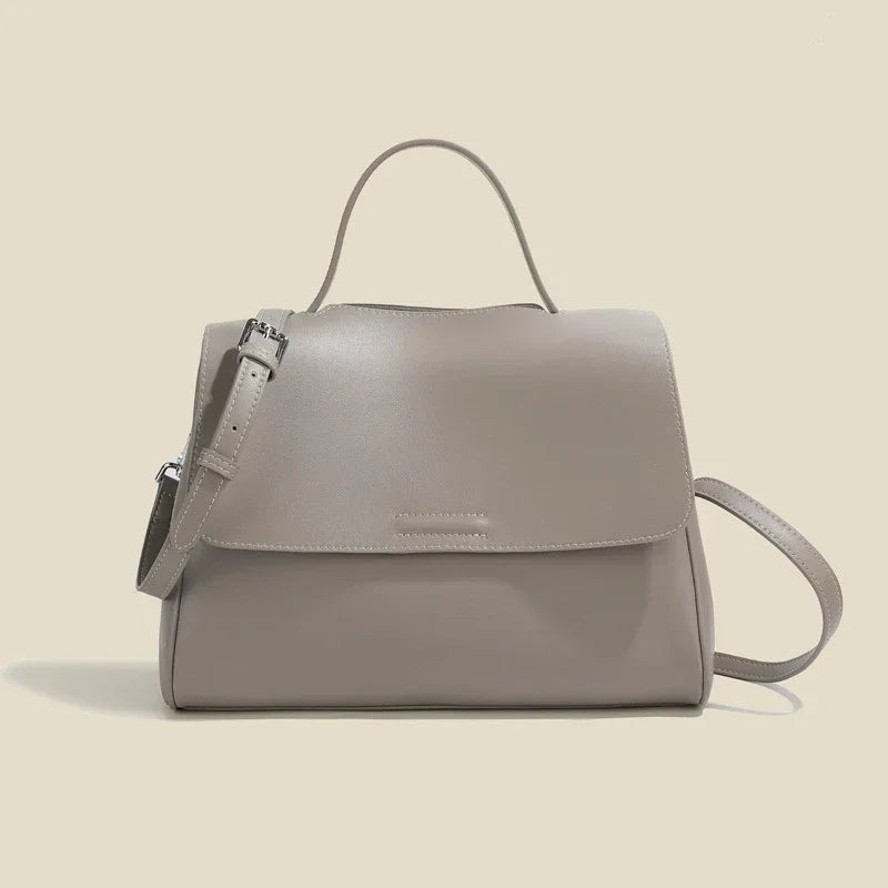Fashion Large Camel Beige Solid Color Tote Second Layer Split Cow Leather Women's Handbag All-match Daily-use Shoulder Bag