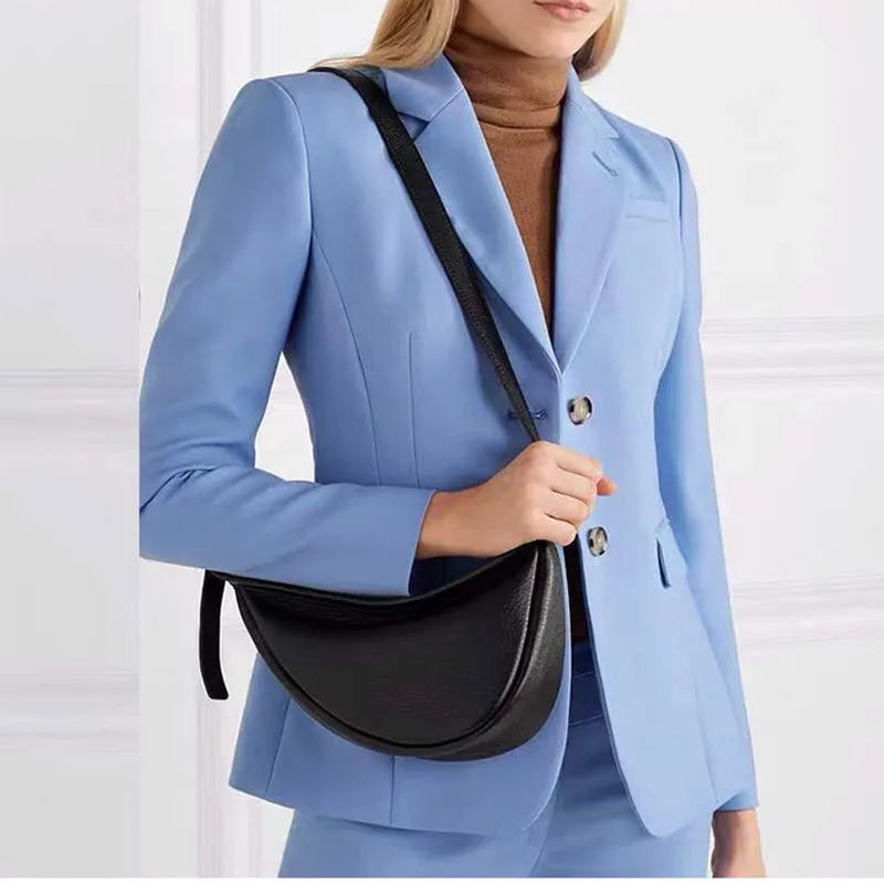 New Ladies Real Leather Handbag the First Layer Plain Pebbled Row Calfskin Unique Half-moon Bag