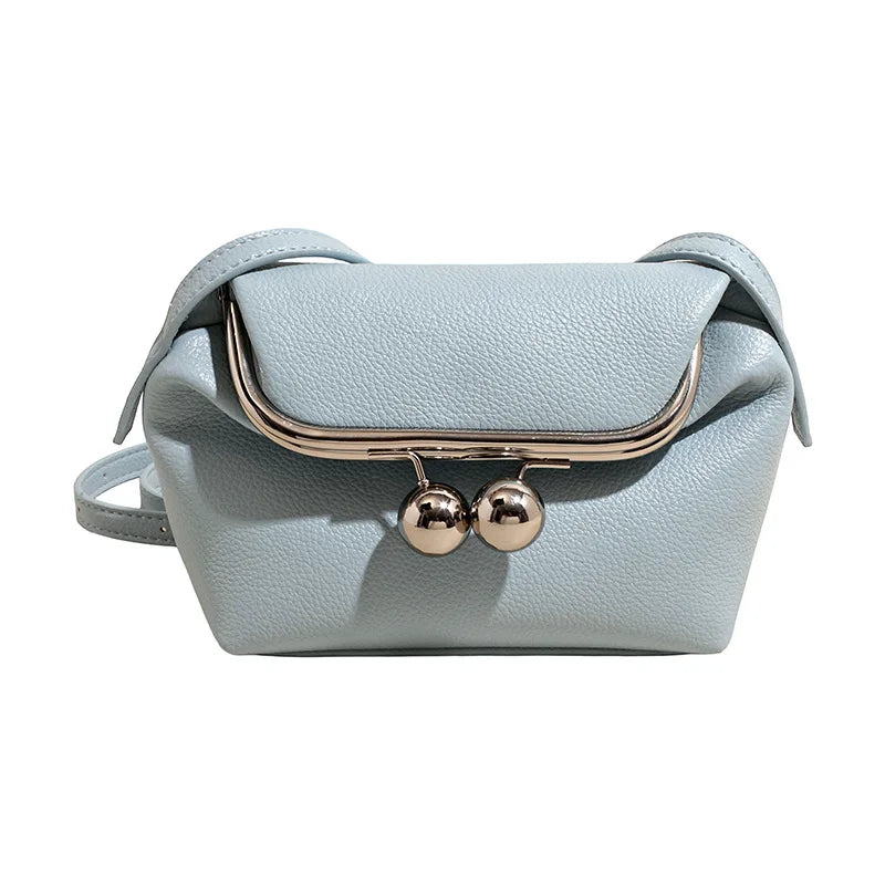 Luxury Vintage Kiss Lock Crossbody Bag, Lychee Texture Shoulder Handbag, Korean Elegant Simple Coin Purse Headphone Wallet