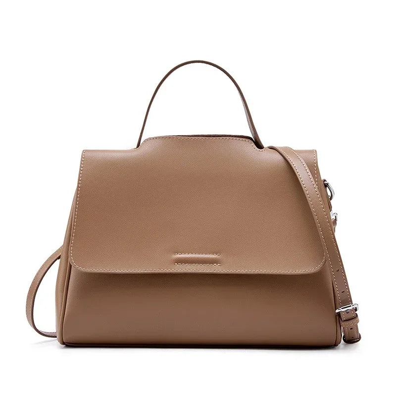 Fashion Large Camel Beige Solid Color Tote Second Layer Split Cow Leather Women's Handbag All-match Daily-use Shoulder Bag