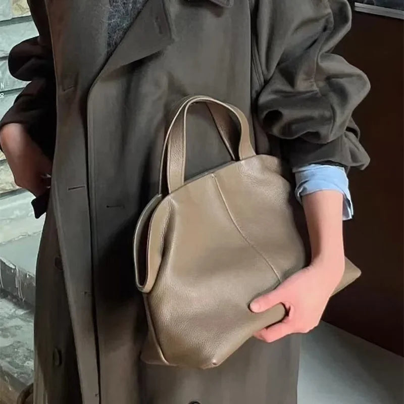 Top Layer Cowhide Large Capacity Genuine Leather Handbag Luxury Tote Bag Women 2025 New Brand Boston Pillow Bag