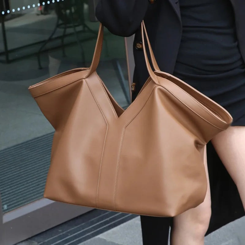 Luxury Large-capacity Genuine Leather Tote Fashion Y Shape Crocodile Pattern Shoulder Bag Casual High-end Shopping Bag Storage