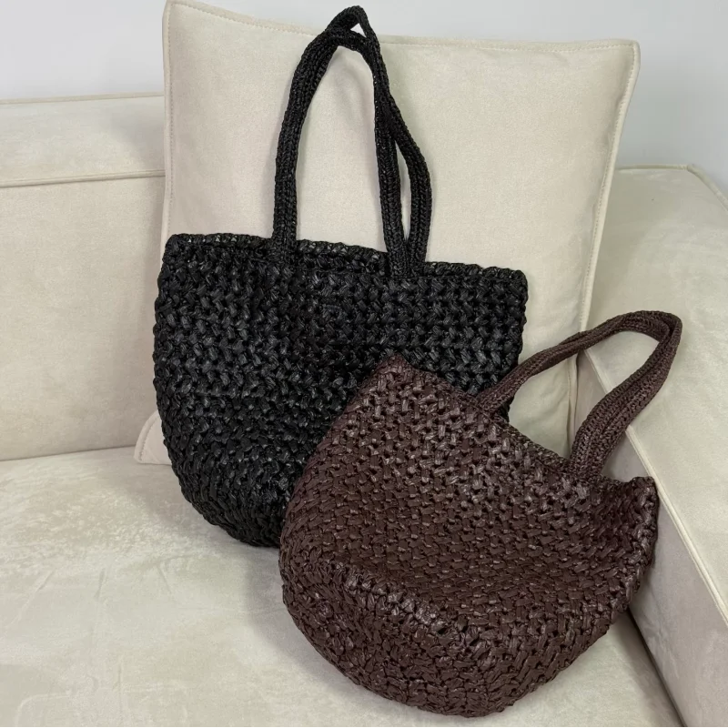 Brand Woven Straw Bucket Bag, High-quality Simple Casual Shoulder Handbag, Women's Commuter Beach Vacation Tote Purse