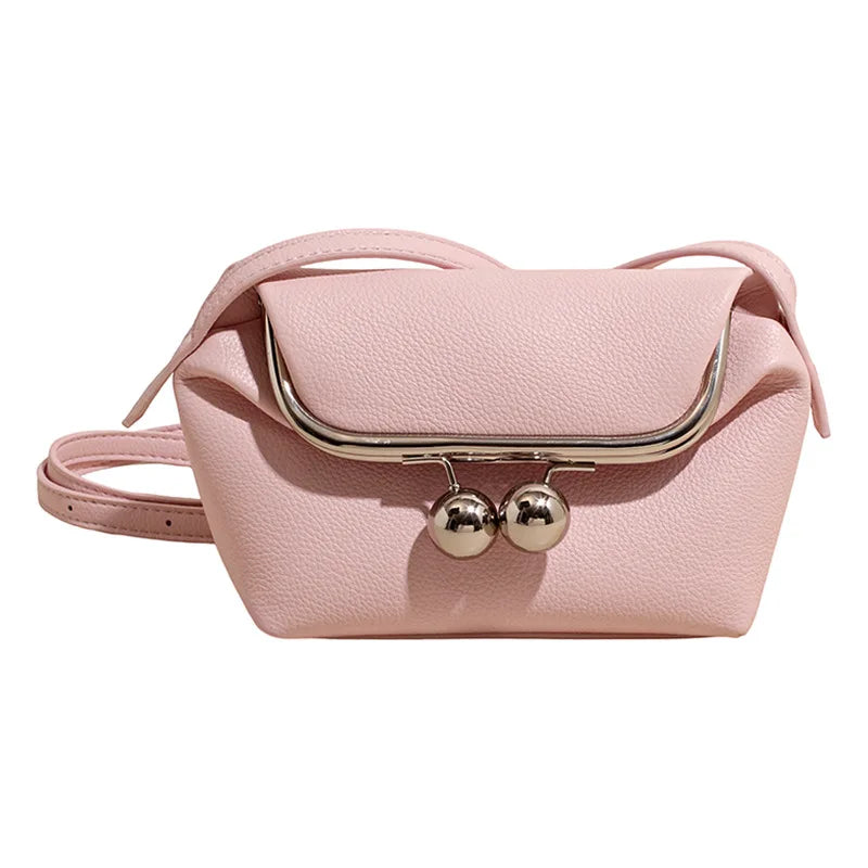 Luxury Vintage Kiss Lock Crossbody Bag, Lychee Texture Shoulder Handbag, Korean Elegant Simple Coin Purse Headphone Wallet