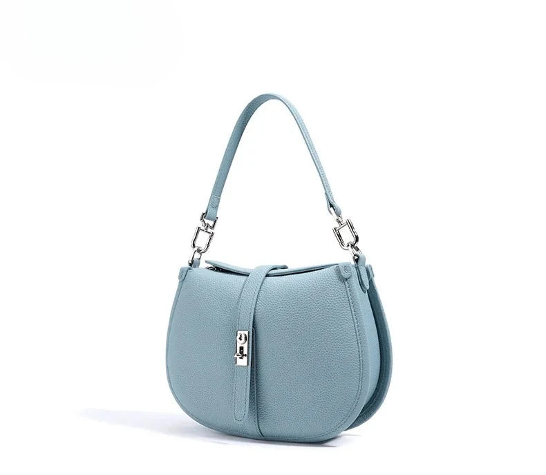2026 Cow Leather Women Messenger Bag Daily Casual Hand Bag New Simple Summer Flap Cover Bag Blue Pink Color Real