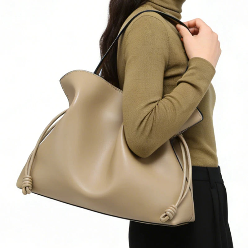 Designer Pleated Cloud Bucket Bag Women's Large Capacity Shoulder Crossbody Drawstring Tote Premium Pu Leather Stylish Handbag