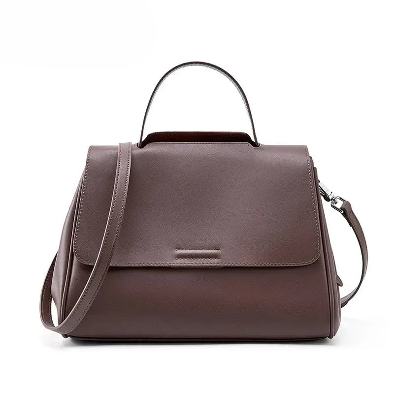 Fashion Large Camel Beige Solid Color Tote Second Layer Split Cow Leather Women's Handbag All-match Daily-use Shoulder Bag
