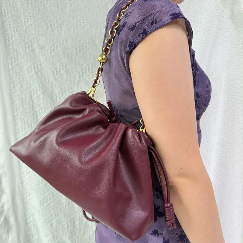 Brand Design Drawstring Cloud Bag, Soft Leather Lucky Tote, Large Capacity Versatile Shoulder Crossbody Commuter Bag For Women