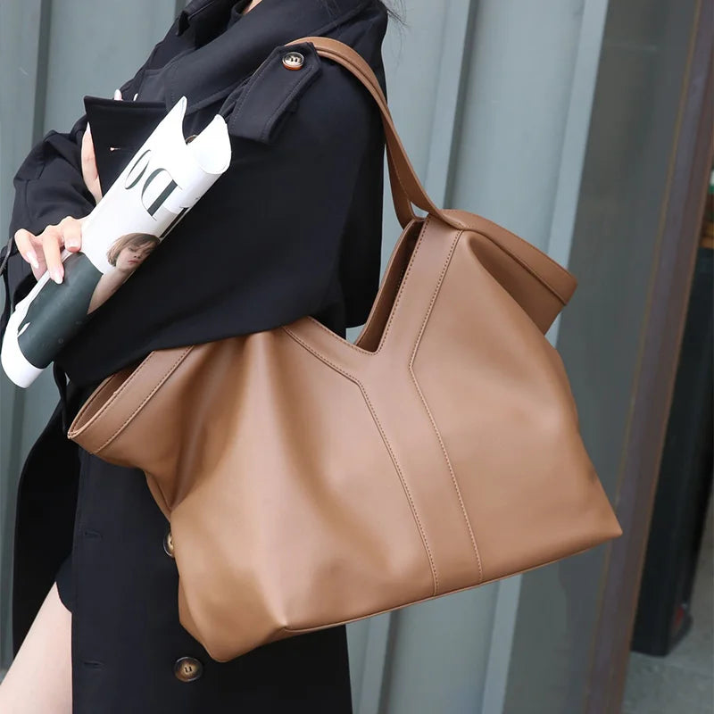 Luxury Large-capacity Genuine Leather Tote Fashion Y Shape Crocodile Pattern Shoulder Bag Casual High-end Shopping Bag Storage