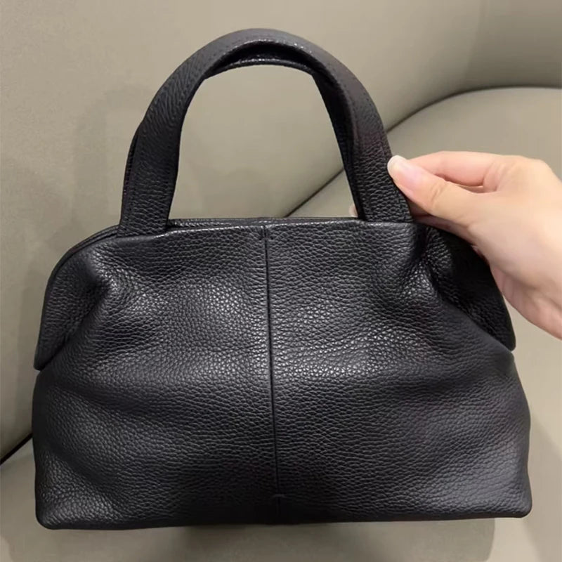 Top Layer Cowhide Large Capacity Genuine Leather Handbag Luxury Tote Bag Women 2025 New Brand Boston Pillow Bag