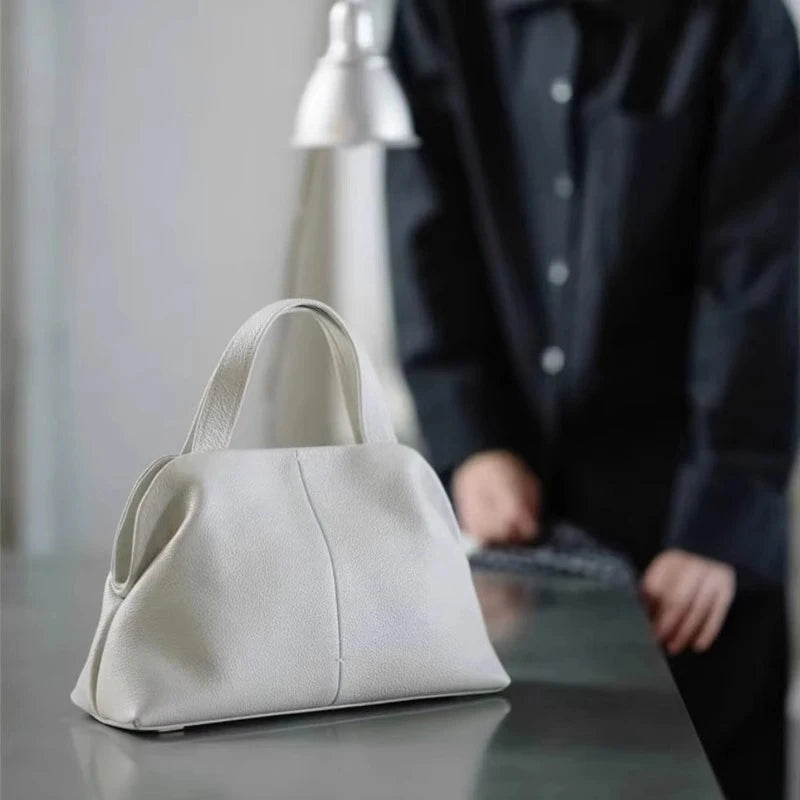 Top Layer Cowhide Large Capacity Genuine Leather Handbag Luxury Tote Bag Women 2025 New Brand Boston Pillow Bag