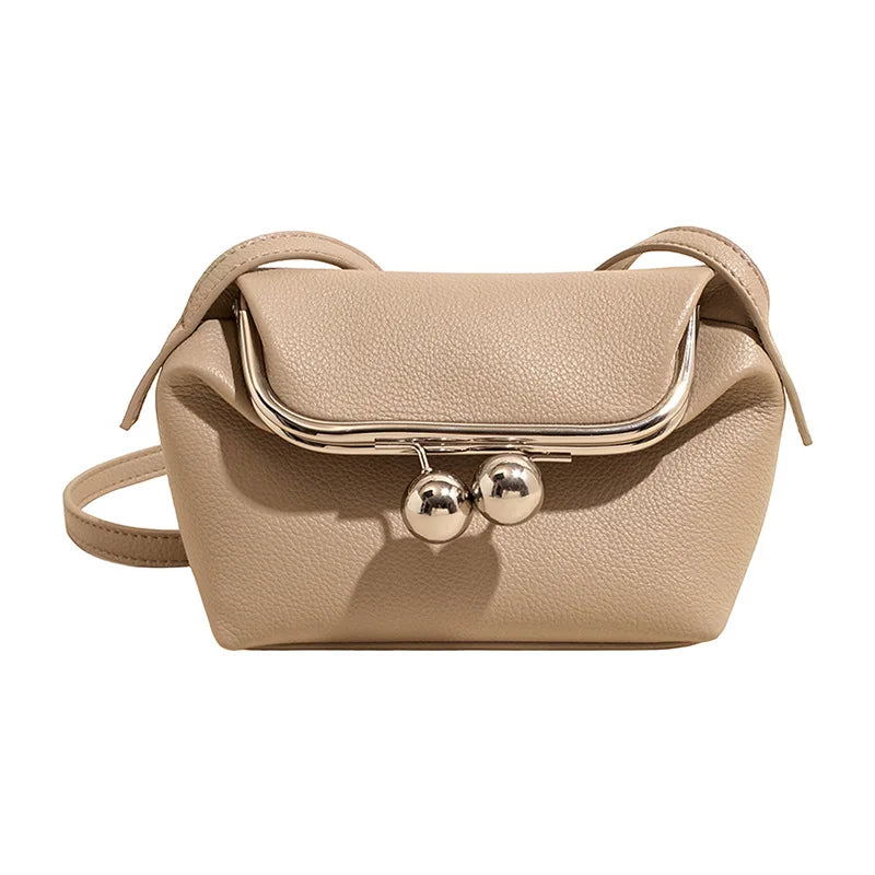 Luxury Vintage Kiss Lock Crossbody Bag, Lychee Texture Shoulder Handbag, Korean Elegant Simple Coin Purse Headphone Wallet
