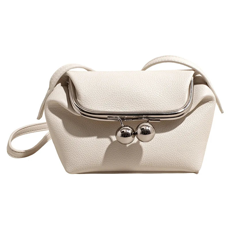 Luxury Vintage Kiss Lock Crossbody Bag, Lychee Texture Shoulder Handbag, Korean Elegant Simple Coin Purse Headphone Wallet