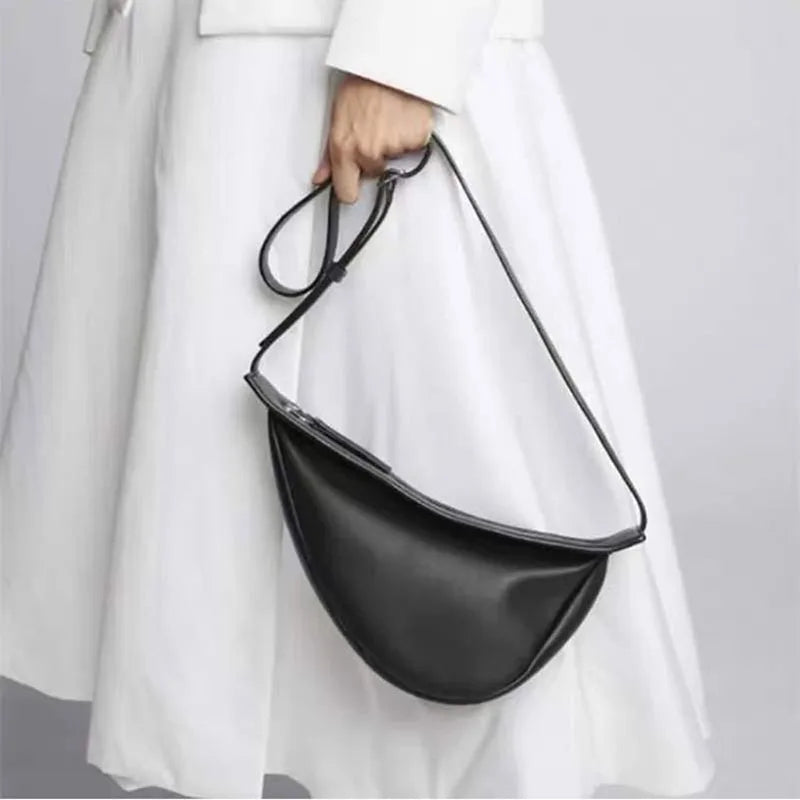 New Ladies Real Leather Handbag the First Layer Plain Pebbled Row Calfskin Unique Half-moon Bag
