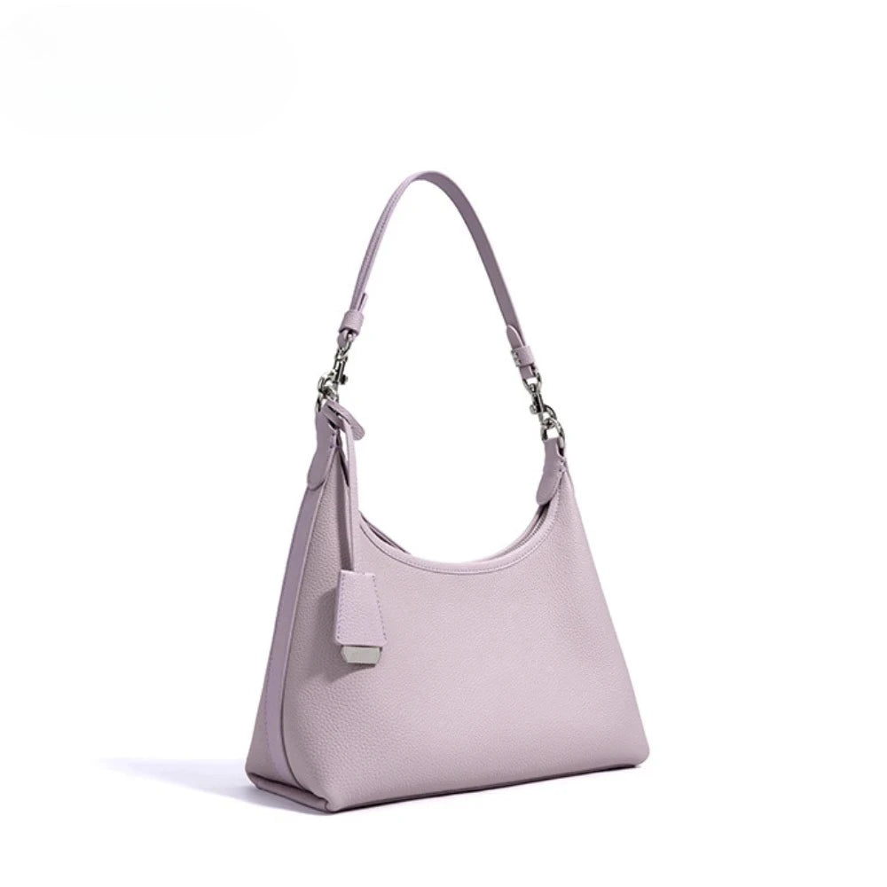 New 2026 Spring Light Blue Violet Color Simple Tote Genuine Cow Leather Women Handbag Fashion Commuting Ladies Shoulder Bag