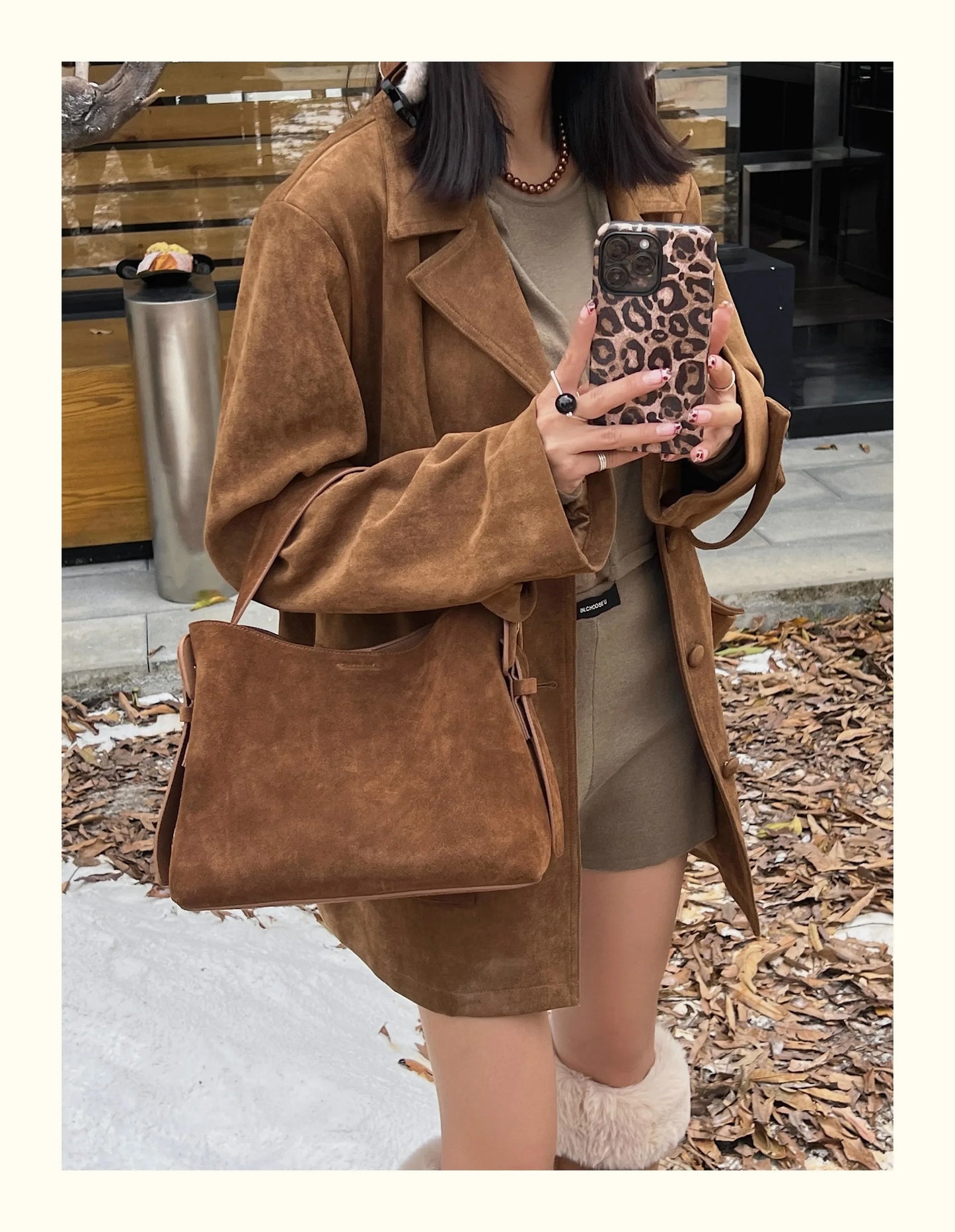 2026 Designer Winter Matte Maroon Color Top Handle Bucket Tote Large Suede Cow Leather Women Shoulder Bag Quality Nubuck Handbag