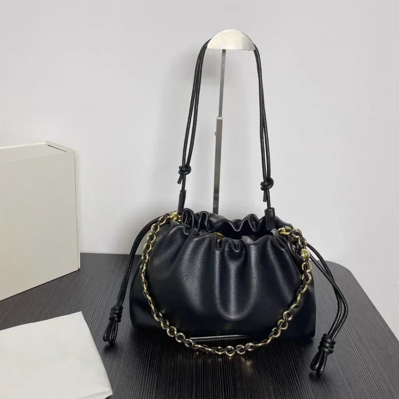 Brand Design Drawstring Cloud Bag, Soft Leather Lucky Tote, Large Capacity Versatile Shoulder Crossbody Commuter Bag For Women