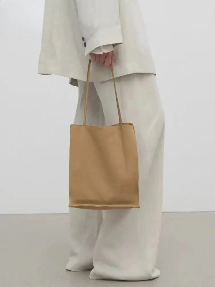 Retro Simple Normcore Kakhi Red Color Shopping Tote High-end Thick Suede / Cow Leather Women Handbag Underarm Purse