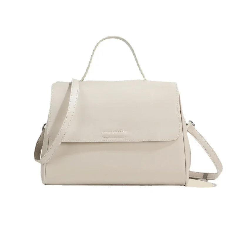 Fashion Large Camel Beige Solid Color Tote Second Layer Split Cow Leather Women's Handbag All-match Daily-use Shoulder Bag