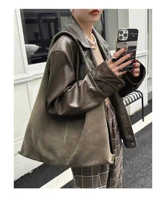 Classic Large Capacity Winter First-class Nubuck Leather Travel Armpit Tote Grey Luxury Suede Cow Leather Women Handbag Big