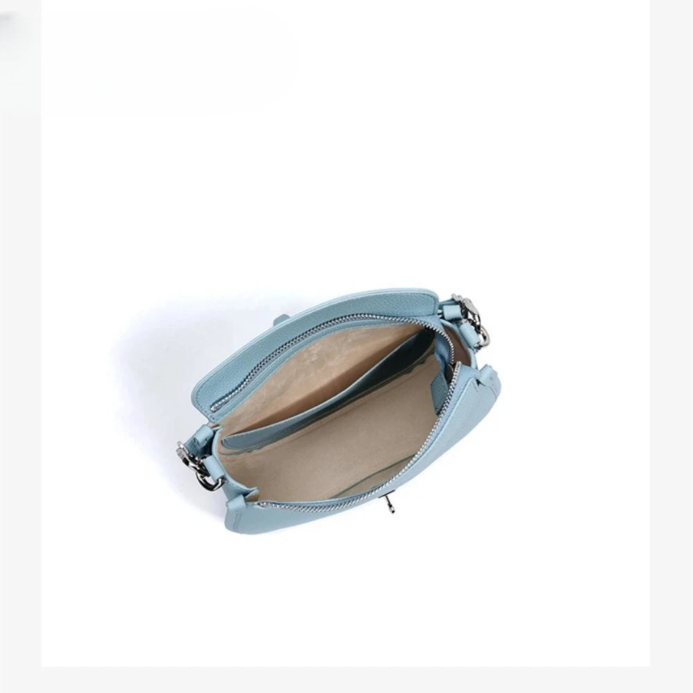 2026 Cow Leather Women Messenger Bag Daily Casual Hand Bag New Simple Summer Flap Cover Bag Blue Pink Color Real