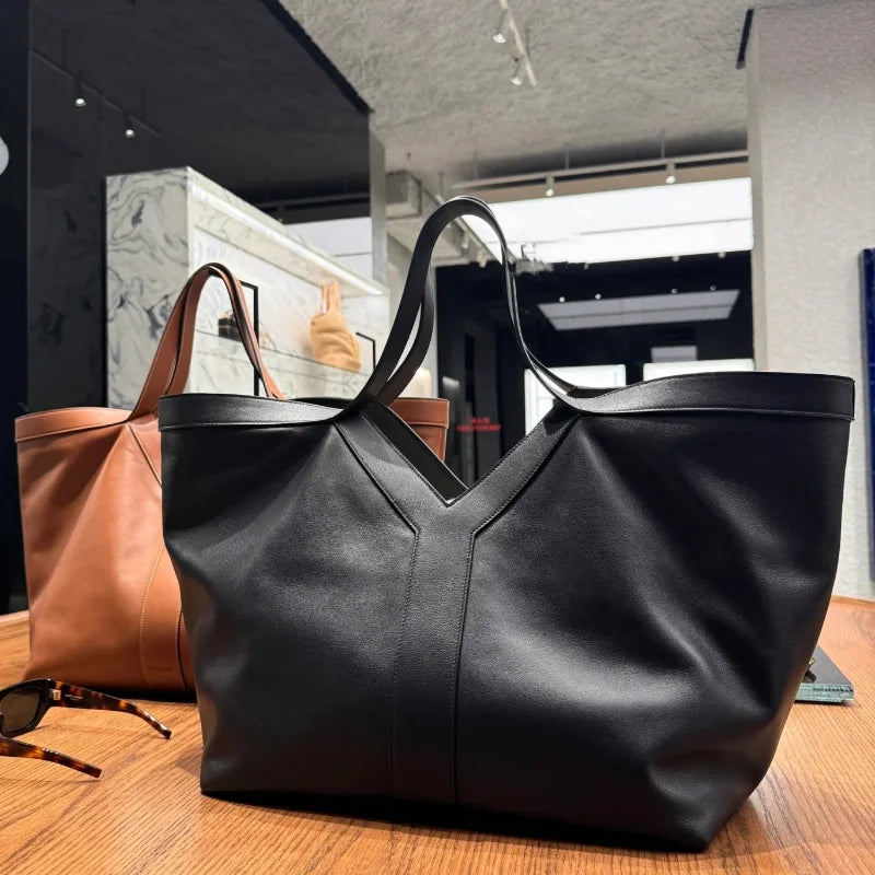 Luxury Large-capacity Genuine Leather Tote Fashion Y Shape Crocodile Pattern Shoulder Bag Casual High-end Shopping Bag Storage