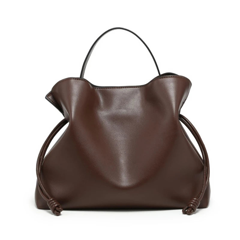 Designer Pleated Cloud Bucket Bag Women's Large Capacity Shoulder Crossbody Drawstring Tote Premium Pu Leather Stylish Handbag
