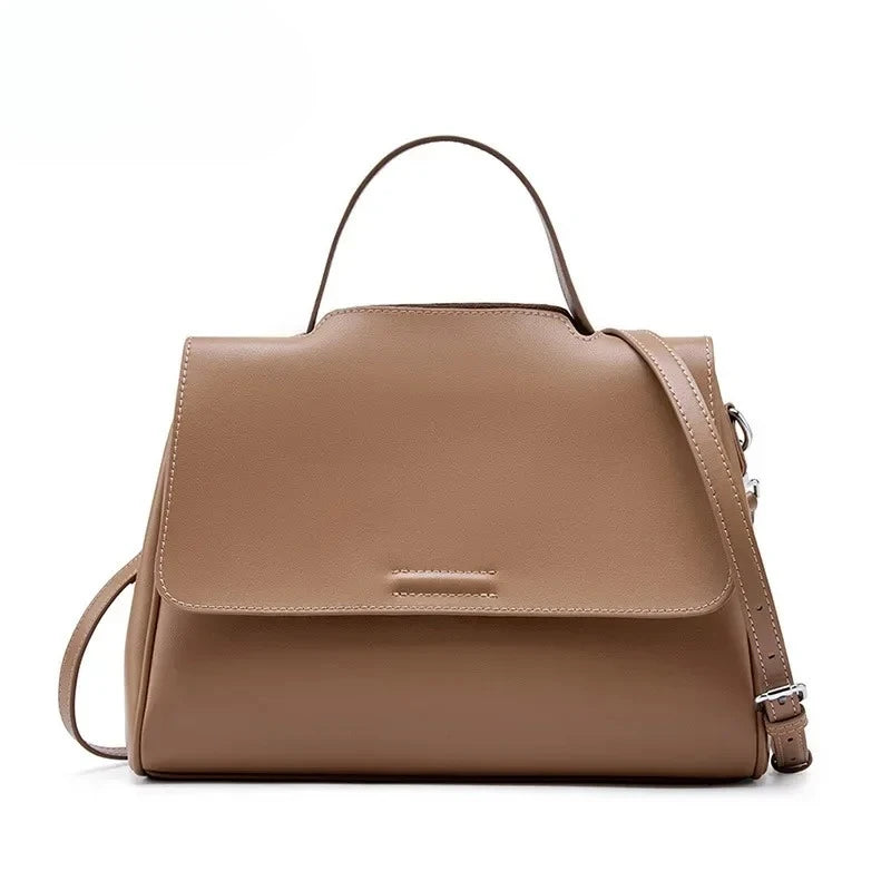 Fashion Large Camel Beige Solid Color Tote Second Layer Split Cow Leather Women's Handbag All-match Daily-use Shoulder Bag
