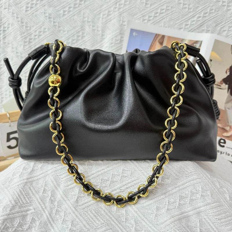 Brand Design Drawstring Cloud Bag, Soft Leather Lucky Tote, Large Capacity Versatile Shoulder Crossbody Commuter Bag For Women
