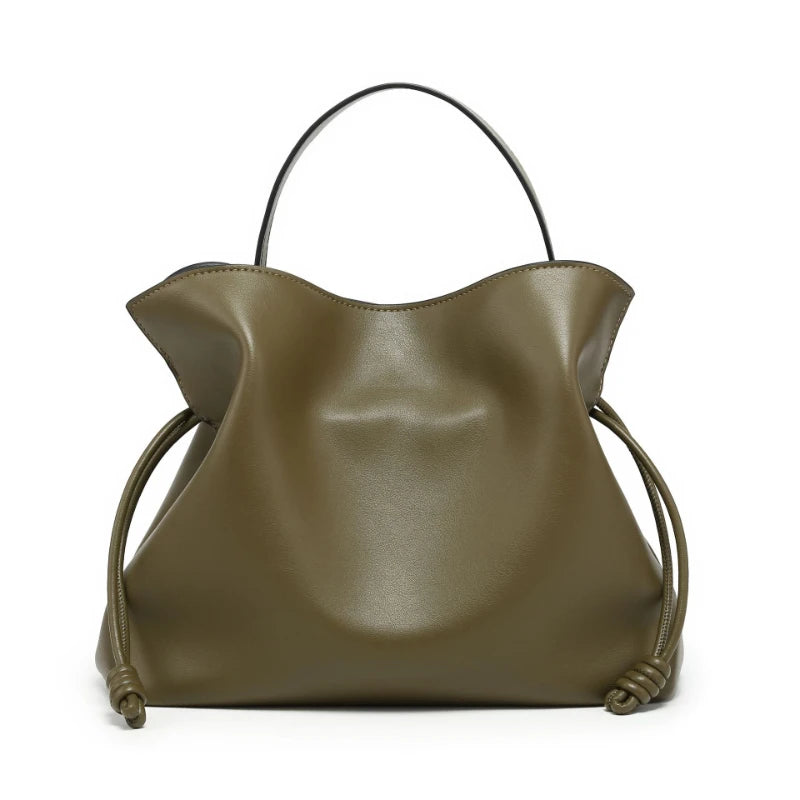 Designer Pleated Cloud Bucket Bag Women's Large Capacity Shoulder Crossbody Drawstring Tote Premium Pu Leather Stylish Handbag