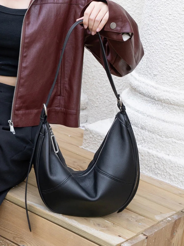 Athflow Casual Natural First Layer Cow Leather Women Hobo Shoulder Bag High Quality Beige Coffee Female Handbag Cowskin Big