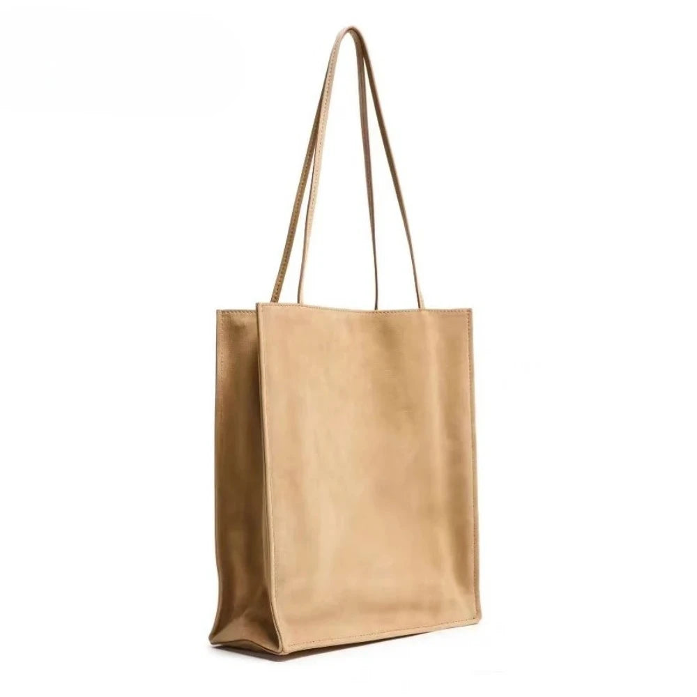 Retro Simple Normcore Kakhi Red Color Shopping Tote High-end Thick Suede / Cow Leather Women Handbag Underarm Purse
